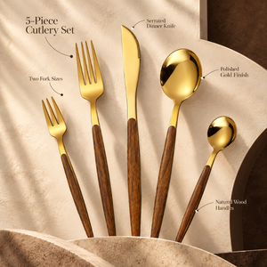 Juego de cubiertos de acero inoxidable con mango de madera de nogal, tenedor, cuchillo, cuchara, cubiertos para servir |   Accesorios de Cocina y Comedor de Lujo para Regalo - Product Image 4