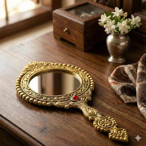 Gold Decorative <b>Handheld</b> <b>Mirror</b> Ornate Round Vanity <b>Mirror</b> Vintage Wedding Dresser Decor - Product Image 6