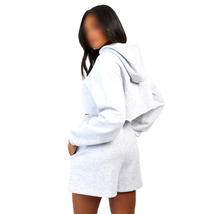 Conjunto de Sudadera con Capucha y Pantalones Cortos para Mujer, 100% Algodón, Ropa Casual de Invierno, Transpirable, con Impresión de Logotipo Personalizado - Product Image 4