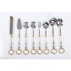 Elegante juego de cubiertos metálicos con asas doradas, acabado de alto brillo, apto para lavavajillas, para bodas y uso doméstico. - Product Image 1
