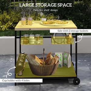 Carrello Portabevande in Legno da Esterno con Ruote e Maniglia, Include Vano Portabottiglie e Portabicchieri - Product Image 4