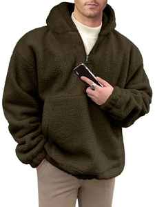 Sudadera con capucha de invierno para hombre, de poliéster/algodón, forro polar, estilo oversize, con media cremallera, ecológica, de calidad, venta al por mayor - Product Image 4