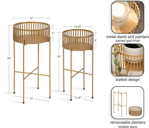 Juego de 2 Soportes Modernos para Plantas de Metal Dorado, Maceteros Decorativos Poco Profundos con Alturas Escalonadas para Suculentas de Crecimiento Bajo - Product Image 2