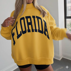 Sweat-shirt ample à col montant imprimé en tissu éponge pour femme, style streetwear contemporain, doux et confortable - Product Image 6