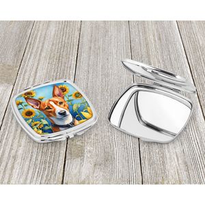 Espejo de maquillaje de viaje compacto de girasoles Basenji, espejo decorativo de bolsillo plegable de mano para regalo de mujeres y niñas - Product Image 3