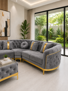 Sofá Seccional Gris de Lujo, Sofá Esquinero Moderno Tapizado en Terciopelo, Muebles para Sala de Estar, Fabricante de Sofás, Tela Personalizada - Product Image 5