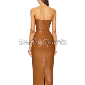 Vestido sexy de cuero PU, largo, ajustado, mini, sin mangas, con cuello halter y escote profundo en V, para mujer, en venta. - Product Image 2