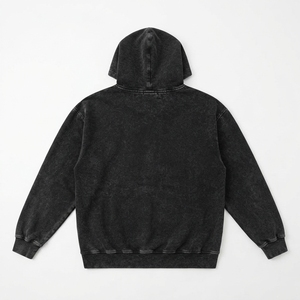 Sweat-shirt à capuche noir délavé personnalisé pour homme, pull-over imprimé graphique vieilli, streetwear, OEM ODM - Product Image 2