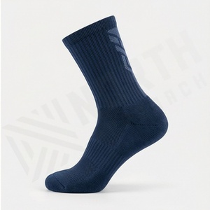 Crew <b>Socks</b> Solid Navy Blue 100% Cotton Breathable Knitted for Daily Wear Adult Regular Fit Autumn Season - Product Image 3