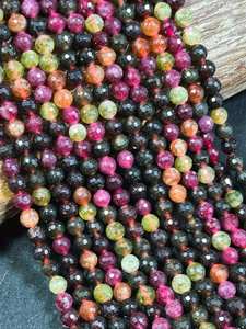 Perles de pierres précieuses en tourmaline naturelle, facettées, rondes, magnifiques, multicolores, brin complet, perles de haute qualité - Product Image 5