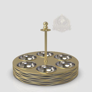 Ensemble de service de luxe à 6 bols, support doré pour bols à condiments, plateau à fruits secs, coupelles à snacks en acier inoxydable, design Majlis saoudien, écologique - Product Image 1