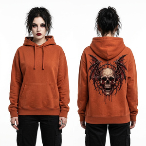 Sudadera con capucha personalizada tie-dye para mujer, naranja y negra, con estampado gráfico de Monster Truck Fanged Fury, estilo oversize, ropa urbana. - Product Image 6