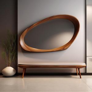 Grand miroir mural en bois pour restaurant, miroir mural en bois pour décoration intérieure commerciale, accessoire de miroir suspendu en gros - Product Image 1