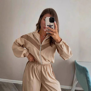 Conjunto Deportivo Color Block para Mujer – Chaqueta con Cierre y Pantalones de Cintura Alta |   Conjunto Deportivo Informal de 2 Piezas - Product Image 2