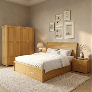 Juego de Dormitorio Moderno de 3 Piezas Personalizable, Camas Individuales de Madera Duradera, Muebles para el Hogar de Calidad, Cama, Armario, Mesa de Noche, Fabricación OEM en Vietnam - Product Image 1