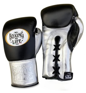 Gants de boxe No Boxing No Life Team, noirs et argentés, en cuir de vachette lacé, respirants, pour adultes, équipement d'entraînement, gants de boxe personnalisés - Product Image 2
