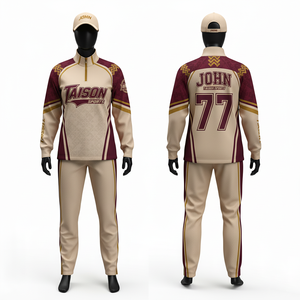 Chándal de Entrenamiento de Hockey sobre Hielo para Mujer, 260 GSM, Poliéster Interlock, Color Granate, Beige y Dorado, con Logotipo Personalizado por Sublimación - Product Image 1