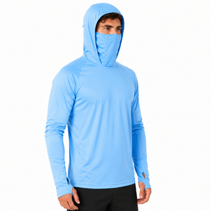 Comfortable <b>Hiking</b> Wear Men Solid Colour Fishing <b>Shirt</b> Premium Quick Dry Sun Screen Masked Hoodie Slim Fit Athletic Sportswear - Product Image 1