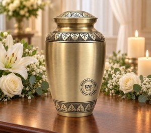 Urna Funeraria de Metal Dorado para Cenizas de Adultos, Cofre Conmemorativo con Diseño Personalizado, Estilo Europeo/Americano, Duradera, para Uso Funerario - Product Image 1
