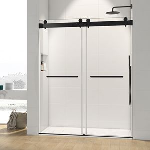 Porta doccia a doppia cornice scorrevole nero opaco 56-60X76 pollici con funzione di chiusura morbida e vetro trasparente da 3/8 pollici - Product Image 6