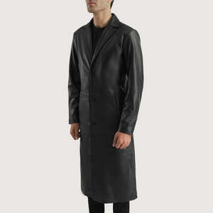 Manteau d'hiver professionnel en cuir noir à simple boutonnage, col montant, respirant, coupe régulière, décontracté pour homme avec fermeture éclair - Product Image 4