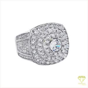 Bague de luxe en argent sterling 925 avec diamant moissanite rond en grappe, grande pierre centrale et détails étincelants superposés pour - Product Image 2
