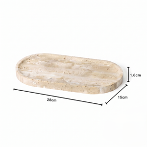 Plateau de salle de bain Art Déco en pierre de travertin naturel, organisateur de comptoir décoratif de luxe, aspect marbre ovale, pour Diwali et mariages - Product Image 4