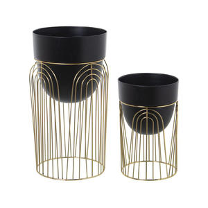Jardinière en métal noir de qualité supérieure avec support en fer, pot à fleurs élégant pour balcon et terrasse - Product Image 4