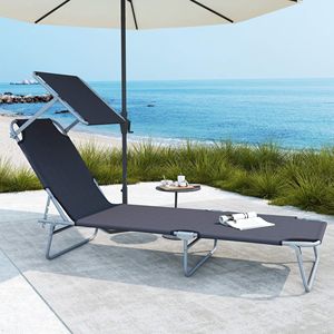 Sdraio Pieghevole Grigia con Parasole per Piscina Esterna, Cuscino in Olefin e Telaio in Alluminio, per Applicazioni a Bordo Piscina - Product Image 2