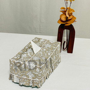 Ridhi <b>Floral</b> Warm Stone Brown Cotton Tissue <b>Box</b> Cover Ruffle Hand Block Print Decorative Napkin Holder Reusable Hotel Home Decor - Product Image 1