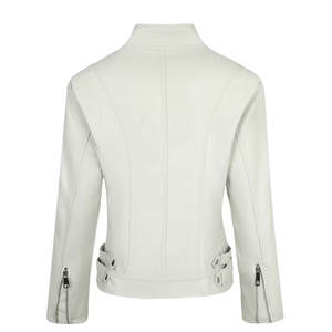 Chaqueta Bomber de Mujer, Negra, de Cuero Vacuno Genuino, Transpirable, Ecológica, Resistente al Viento, 340g, Cuello Mao, Cierre de Cremallera, Estilo Varsity, Casual - Product Image 3