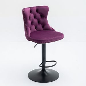 Modern Upholstered <b>Bar</b> <b>Stools</b> with Swivel Velvet Seat <b>Adjustable</b> 25 33 Inch Height 17.7 Inch Base Comfortable Backrest - Product Image 4