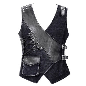 Gilet da Uomo in <span class=keywords><strong>Ecopelle</strong></span> con Design Asimmetrico e Accenti Gotici, Dettagli con Lacci e Fibbie Argentate, Personalizzabile all'Ingrosso - Product Image 1