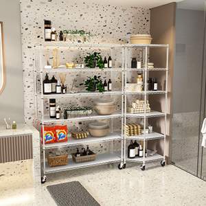 Scaffalatura a 6 livelli in metallo resistente per ripiani regolabili con ripiani pentagonali e ruote per esposizione di stoccaggio bagno - Product Image 6