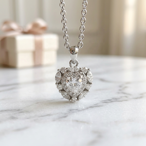 Collier pendentif en zircone cubique taille cœur serti griffe, plaqué rhodium, 4 couches, chaîne maille gourmette, bijoux de mariage pour femme, romantique - Product Image 3