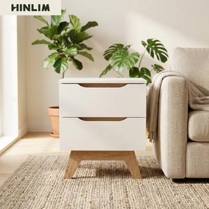 Table de chevet scandinave minimaliste durable en bois blanc à 2 tiroirs, meuble de rangement moderne pour chambre à coucher - Product Image 4