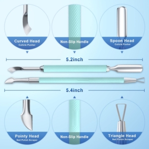 Ensemble de repousse-cuticules personnalisé avec logo, 2 pièces, double extrémité, en acier inoxydable de haute qualité, vente chaude, nouvelle arrivée, service OEM, avec étui - Product Image 2
