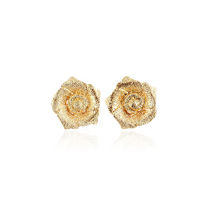 Pendientes de botón de latón macizo con textura chapada en oro de 18k, diseño floral de moda, venta al por mayor, precio asequible, pares románticos. - Product Image 1