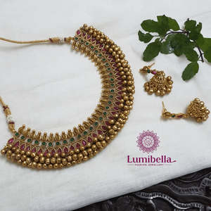 Rose Gold Plated Oxidized Polish Finish Nova Mart Nayanthara Inspired Ghungroo Necklace and Earring Set - Product Image 2