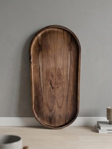 Grand plateau ottoman, plateau de petit-déjeuner, plateau ovale en bois, plateau en teck finition noyer - Product Image 6
