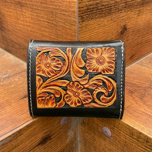 Cartera personalizada de cuero para hombre, billetera vaquera occidental tallada con flores de cuero genuino, billetera de cuero de vaca para tarjetas de crédito - Product Image 2