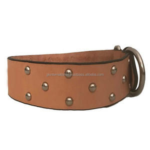 Classic Heavy Duty Rich Deep Shape Brown <b>Leather</b> studded <b>Dog</b> <b>Collar</b> in All Custom Sizes and Designs With Antique Finish Buckle - Product Image 6