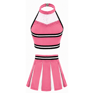 Ensemble d'uniformes de cheerleading rose vif personnalisés, jupe plissée, haut court, tenue de performance d'équipe, compétition de danse, vêtements de sport athlétiques - Product Image 2