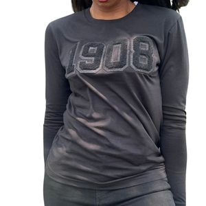 Camiseta de Manga Larga All Black Glitter 1908 para Mujer, Corte Ajustado, Número Chenille, Algodón Premium, Estilo Casual y Elegante - Product Image 2