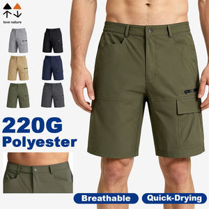 Shorts cargo vert olive pour homme, taille mi-haute, fermeture boutonnée, séchage rapide, style décontracté, couleur unie, tissu tissé - Product Image 6