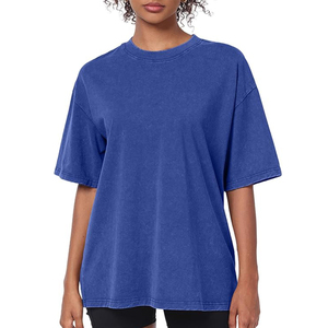 Camiseta Gráfica Azul con Cuello Redondo para Mujer, Talla Grande, Transpirable, 100% Algodón, Impresión de Logotipo Personalizado, Informal, Verano, Ecológica, Teñido Liso - Product Image 6