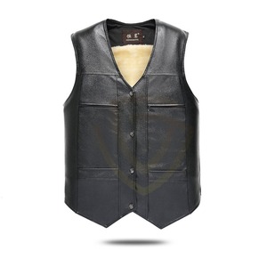 Genuine Leather Vest for Men Sleeveless <b>Motorcycle</b> Biker Waistcoat Cowhide Lambskin Custom OEM Logo Leather vest - Product Image 1