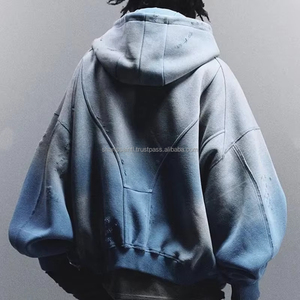 Sun Faded Hoodie French Terry Custom Distressed Destroyed Heavy 100% Cotton Zip up Acid Wash Thermal Vintage Sun Faded Hoodie - Product Image 5
