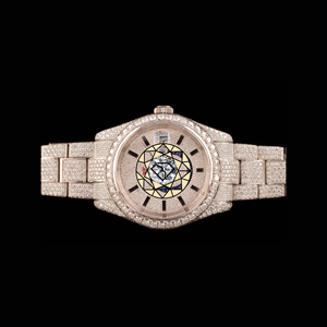 Reloj de Cuarzo para Mujer con Esfera Redonda Analógica, Brazalete de Acero Inoxidable, Chapado en Oro Sólido, Cristal de Zafiro, Cierre de Mariposas y Diamantes de Laboratorio - Product Image 1