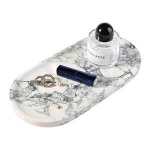 Oval Marble Decorative <b>Tray</b> with Vase and <b>Candle</b> Holder Minimalist Design Abstract Pattern Tabletop Accessory - Product Image 2